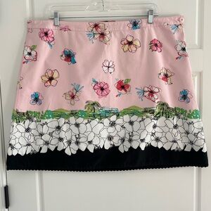 Vintage Y2K George Plus Size Short Skirt Cotton Pink Floral Sketch Travel Scene